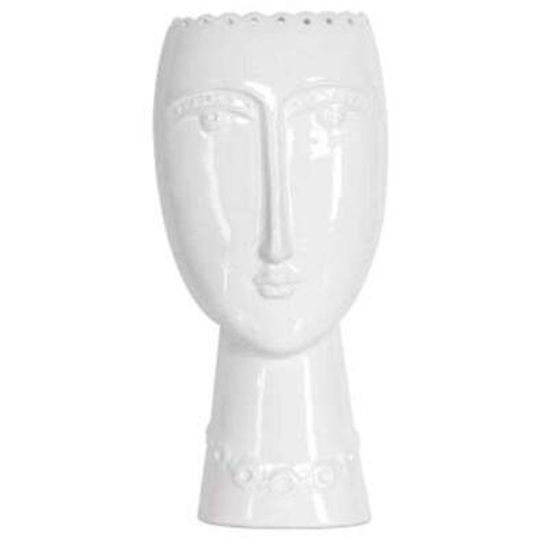 Contemporary head sculpture white vase by Gisela Graham. This item would look equally stunning with or without flowers. Size 14x29x7.5cm